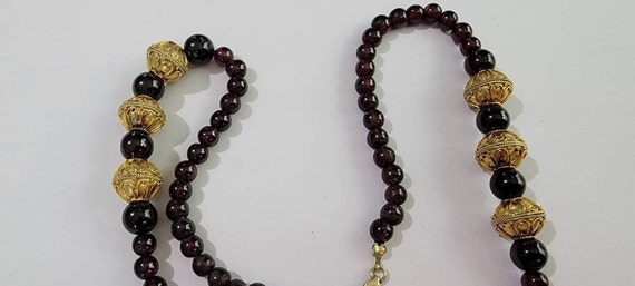 Garnet necklace real garnet stone beads with gold… - image 3