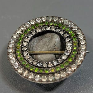 antique brooch circle clear rhinestones and peridot green rhinestones true art deco