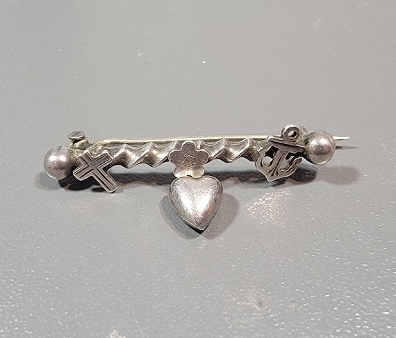 antique brooch faith hope and charity sterling silver