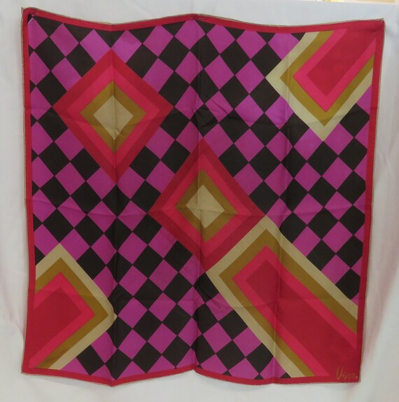 Vintage Vera Silk Scarf Glorious Op Art Pattern in Pink and Black Checkerboard