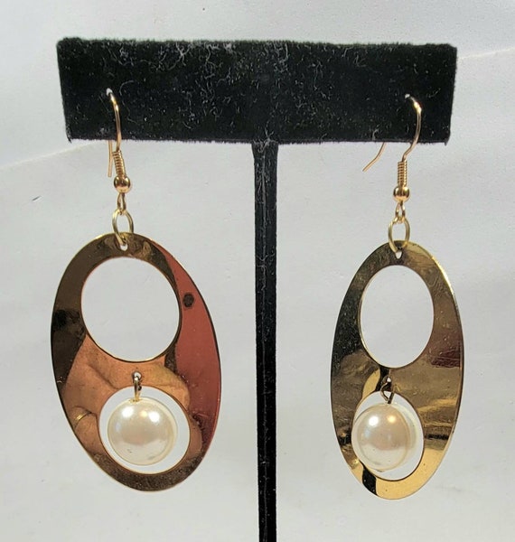 pearl earrings geometric modern simple gold tone … - image 7