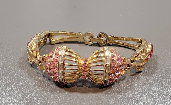 coro rhinestone bracelet bright pink fancy shiny glittering
