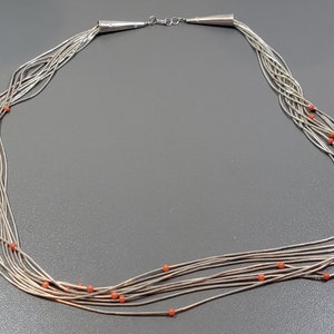 liquid silver bead necklace sterling and coral