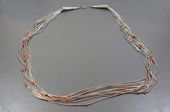 liquid silver bead necklace sterling and coral