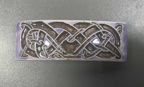 Viking Dragon Barrette Ceramic Dragon Motif Purple handmade