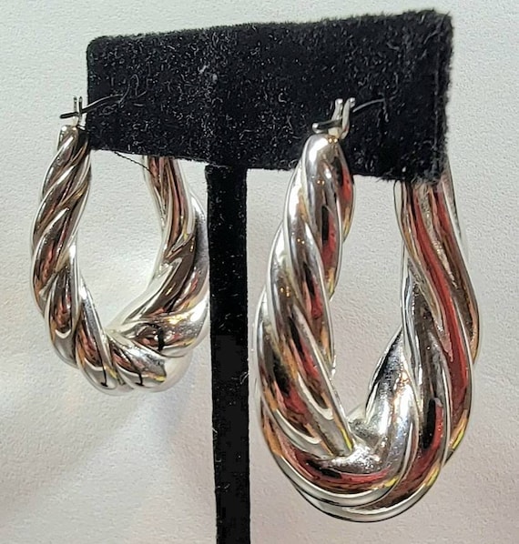 Hoop earrings silver tone big pierced  earrings