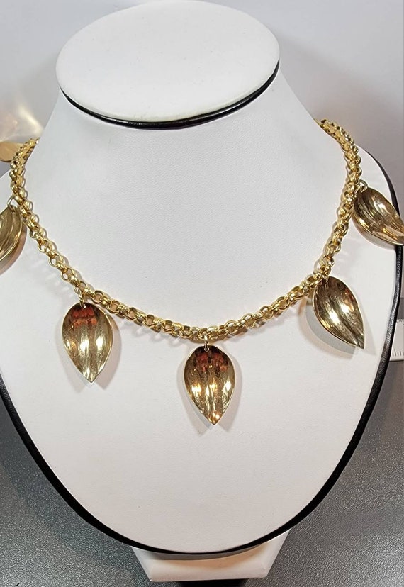 gold tone chain necklace leaf dangles napier laye… - image 4