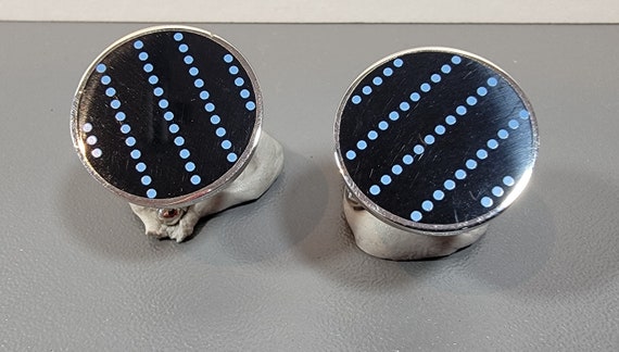 Paul Smith cufflinks blue and black dot design silver tone metal nos