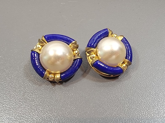 seguso earrings clip on blue glass fake pearl