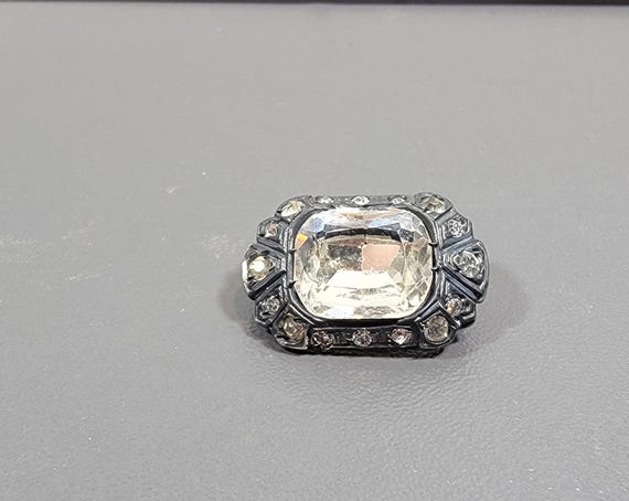 antique brooch sterling silver brooch large clear rhinestone accent