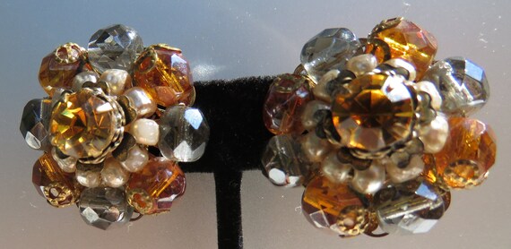 pearls earrings with  rhinestone beads Amber Smok… - image 4