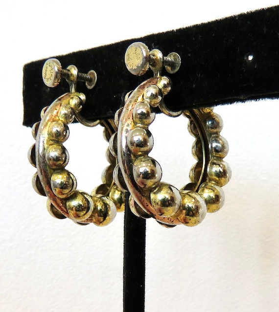 Hoop earrings Sterling silver Monet rose yellow g… - image 5