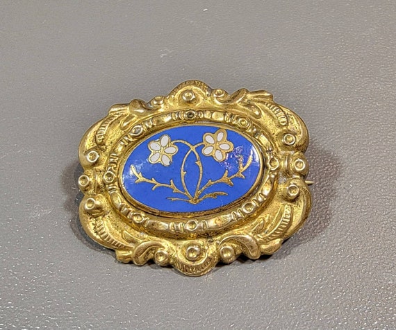 Antique brooch blue enamel forget me knots mourning brooch