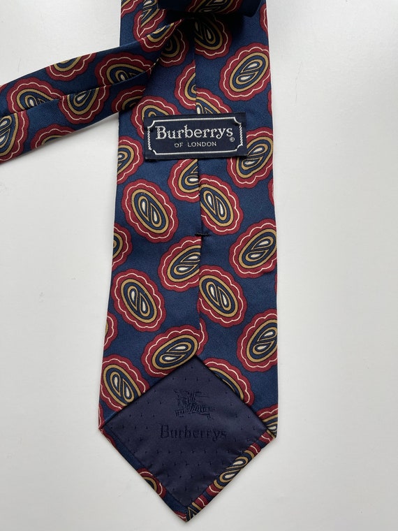 Vintage Burberry Silk Necktie Blue and Red Abstra… - image 2