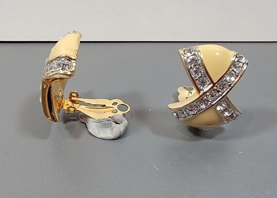 Swarovski earrings enamel and rhinestones clip on - image 4