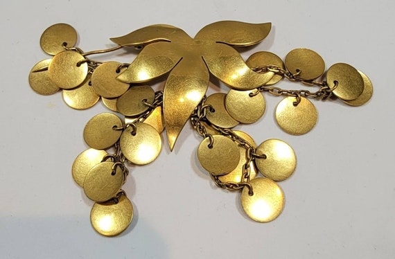 fantastic brooch gold plated chains and dangles - image 1