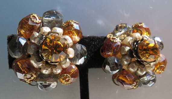 pearls earrings with  rhinestone beads Amber Smok… - image 3