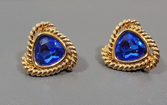 Blue rhinestone earrings swarovski pierced