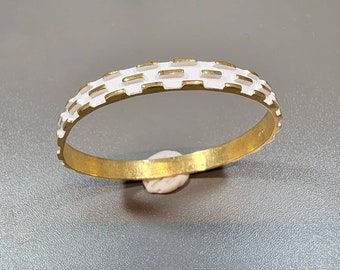 bangle bracelet white enamel gold tone Napier