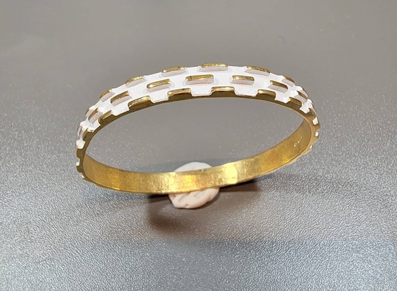 bangle bracelet white enamel gold tone Napier