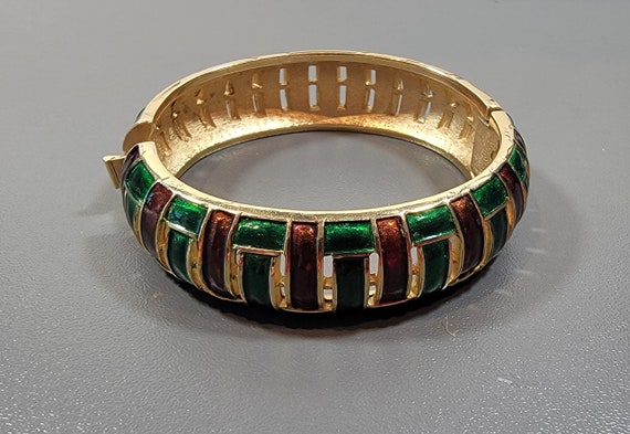 trifari bracelet bangle green and brown enamel - image 5
