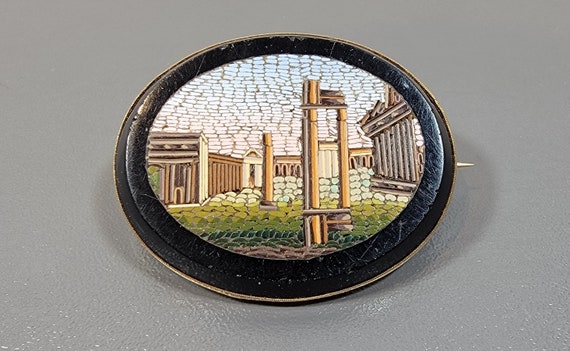 Grand tour brooch roman ruins micro mosaic - image 1