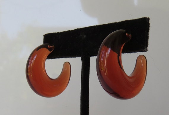 peach resin hoop earrings pierced see through lar… - image 4