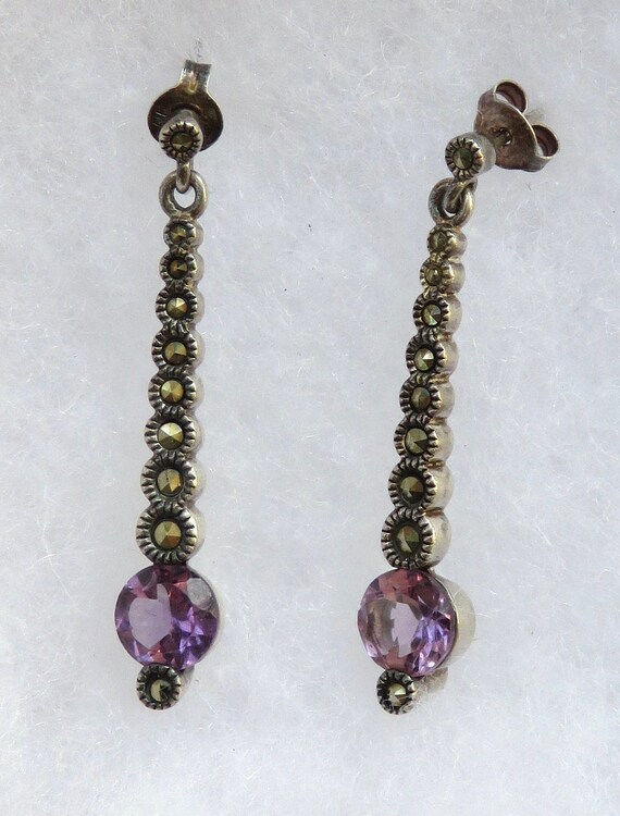 amethyst earrings sterling silver marcasite pierce