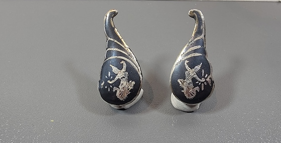 sterling silver clip earrings Siam sterling niello Mekala goddess of lightning