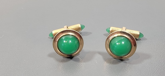 faux jade cufflinks gold tone vintage krementz
