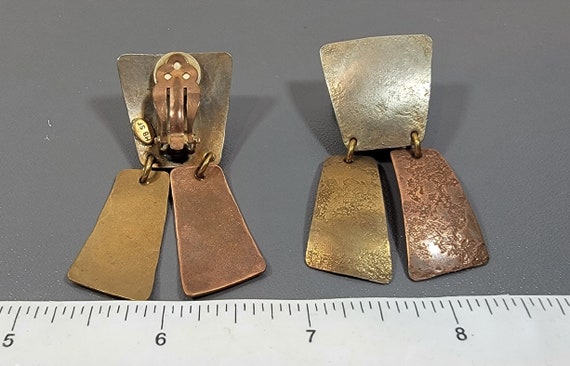 Brass earrings modernist tribal mbsf clip on vint… - image 2