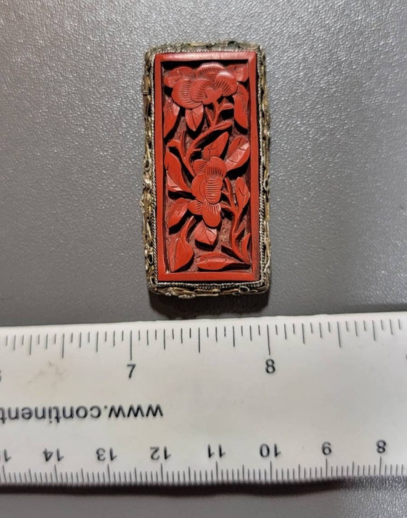 Art deco dress clip chinese carved cinnabar