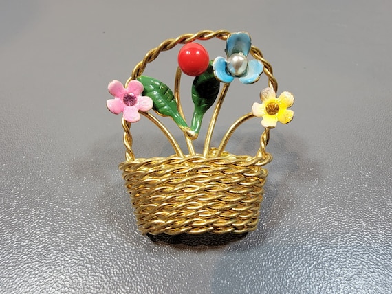 flower basket brooch austria colorful