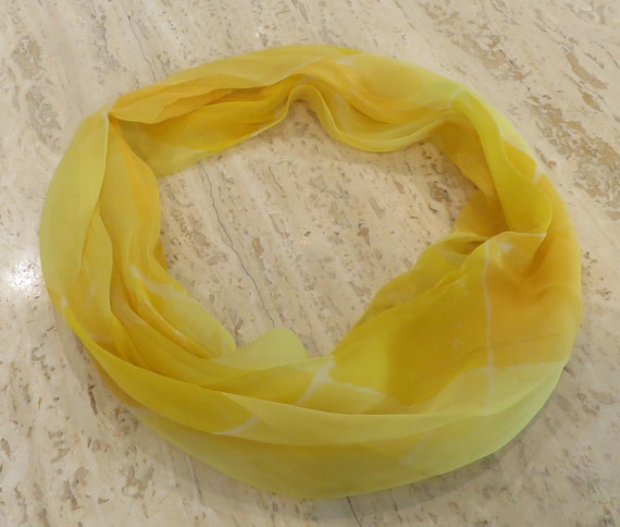 yellow vera silk chiffon infinity scarf vintage e… - image 4