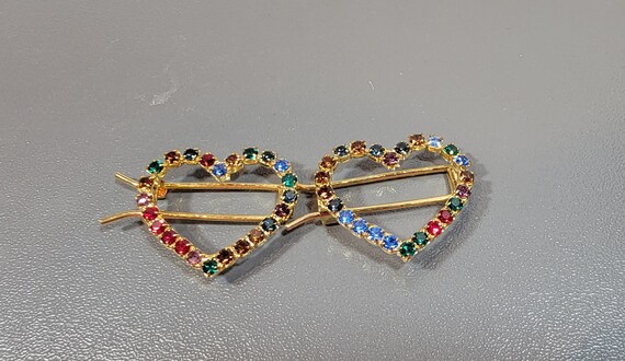 heart barrettes rhinestones small new old stock gift for her