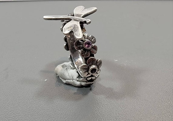 dragonfly ring sterling silver amethyst stones an… - image 1