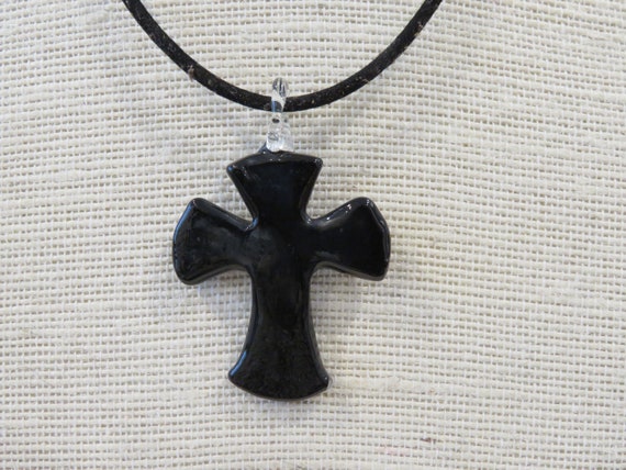 cross necklace Dichroic glass blue metallic - image 2