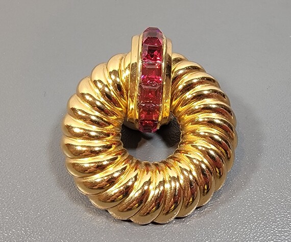 Coro brooch wreath with red rhinestones holiday