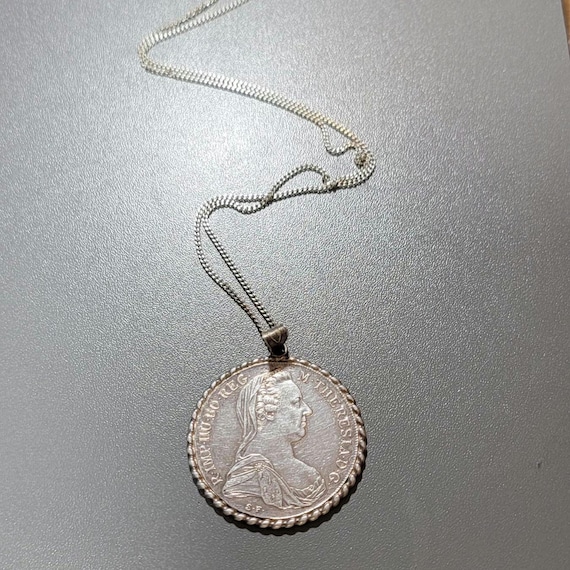 Antique silver coin pendant maria Theresa austria
