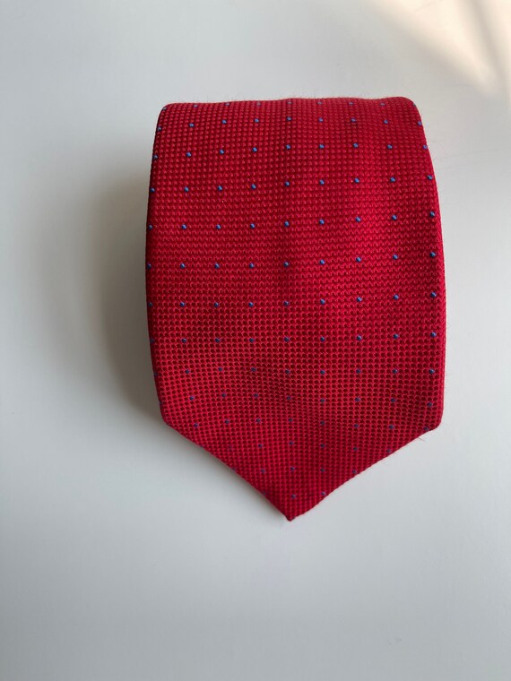 Vintage Thomas Pink Silk Necktie Red with Blue Polkadots Vintage London Style Made in France
