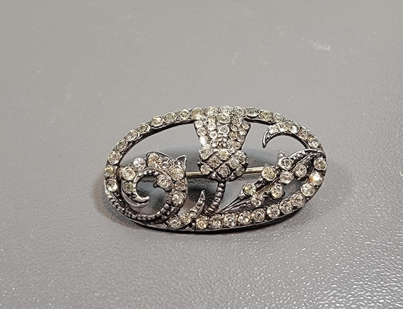 Antique silver thistle brooch rhinestone silver celtic scottish