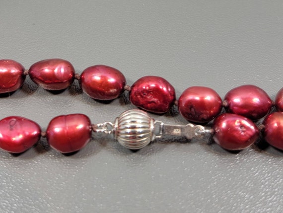 Pearl necklace scarlet red  cultured pearls sterl… - image 6