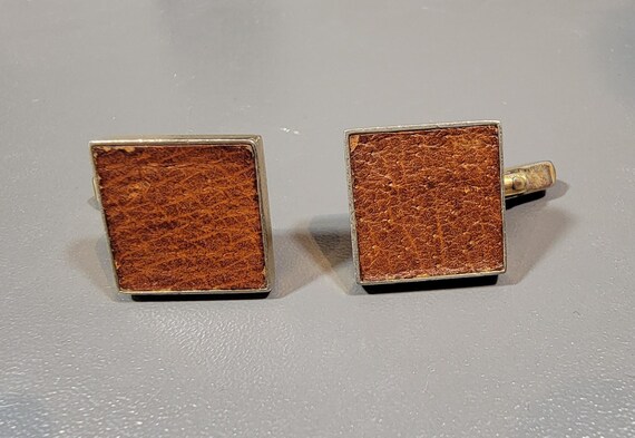 leather cufflinks square carmel brown 3rd anniversary pig skin