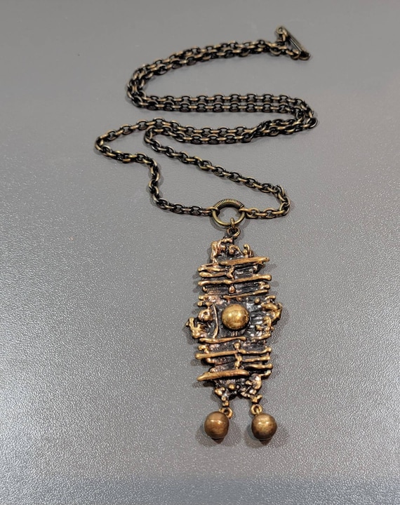 brutalist necklace big bronze pendant sarpaneva