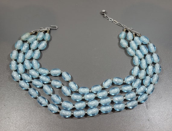 trifari necklace nested four strands blue plastic beads vintage