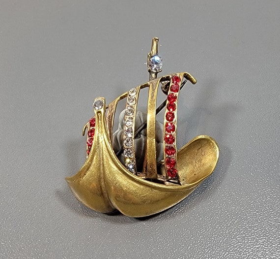 viking ship brooch long ship rhinestones