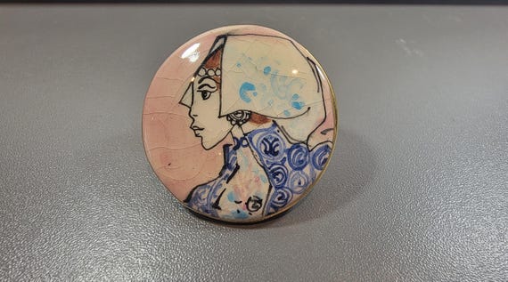 ceramic brooch lovely lady artisan hand glazed pin