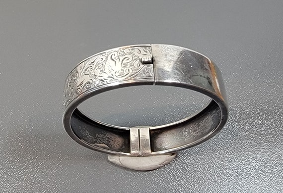 silver bangle fancy engraved design hinged sterli… - image 3