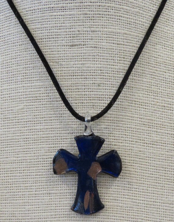 cross necklace Dichroic glass blue metallic - image 6