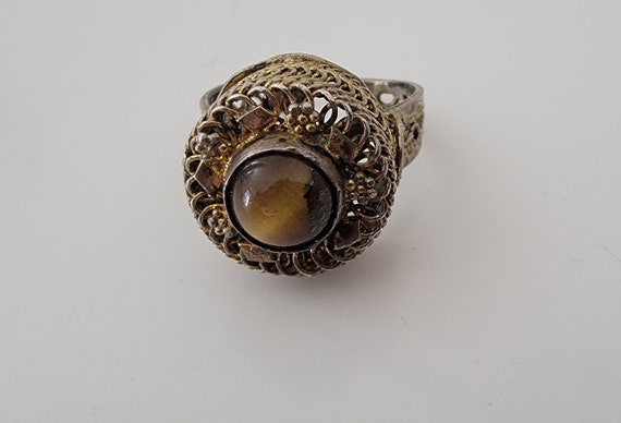 antique silver ring chinese court ring tigers eye - image 4